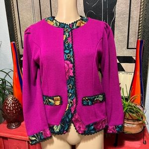 Vintage 80s Matthew & David 6 Buttons Blazer Padded Shoulders Magenta Size 6P